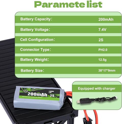 SCX30 Battery 2S Lipo Battery 7.4V 200mAh Rechargeable RC Battery with USB Charger for Axial SCX30 Upgrades 1/30 RC Crawler in Kuwait