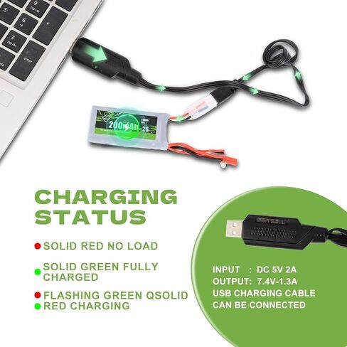 SCX30 Battery 2S Lipo Battery 7.4V 200mAh Rechargeable RC Battery with USB Charger for Axial SCX30 Upgrades 1/30 RC Crawler in Kuwait
