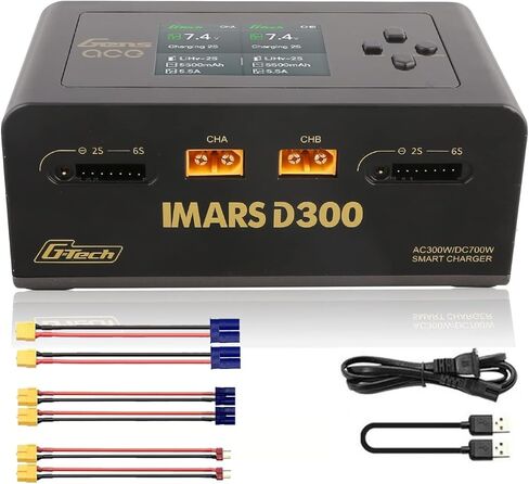 IMARS D300 Charger, Gens Ace Smart Balance Charger Dual Channel AC 300W / DC 700W (350W*2) 16A for RC 1~16S Charging (Black) in Saudi Arabia