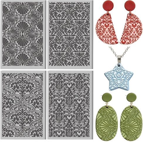 4 Pcs Fabric Textures Element Clay Texture Mat Polymer Clay Texture Sheets DIY Tools for Pottery Earring Jewelry Making Stamp Engraving Machines, 4x2.6inch in Saudi Arabia