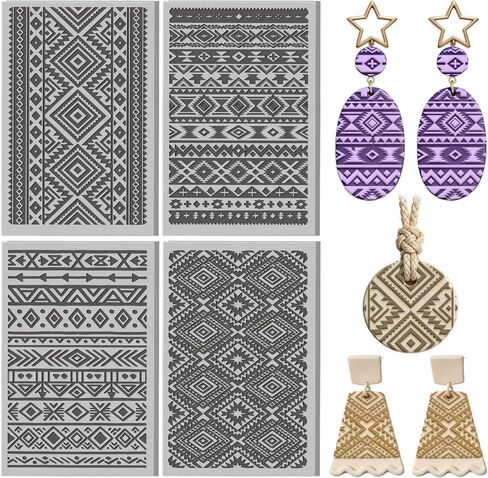 4 قطع نسيج نسيج عنصر الطين نسيج حصيرة بوليمر كلاي نسيج أوراق أدوات DIY لصناعة المجوهرات الفخارية وآلات نقش الطوابع، 4 × 2.6 بوصة in Kuwait