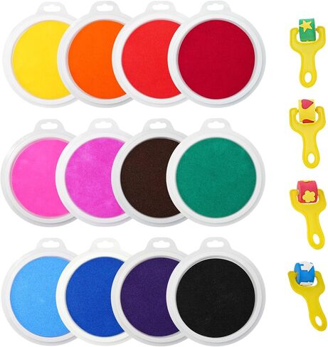 7" Large Round Craft Ink Pad, 12 Colors Craft Ink Rubber Stamps Partner DIY Color, Washable Rainbow Finger Ink Pads, Fingerprint Ink Pad for Rubber Crafting Paper Gift in Kuwait