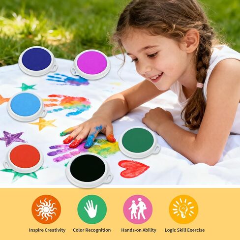 7" Large Round Craft Ink Pad, 12 Colors Craft Ink Rubber Stamps Partner DIY Color, Washable Rainbow Finger Ink Pads, Fingerprint Ink Pad for Rubber Crafting Paper Gift in Kuwait