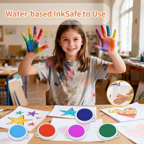7" Large Round Craft Ink Pad, 12 Colors Craft Ink Rubber Stamps Partner DIY Color, Washable Rainbow Finger Ink Pads, Fingerprint Ink Pad for Rubber Crafting Paper Gift in Kuwait