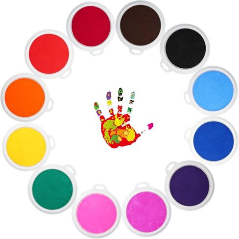 7" Large Round Craft Ink Pad, 12 Colors Craft Ink Rubber Stamps Partner DIY Color, Washable Rainbow Finger Ink Pads, Fingerprint Ink Pad for Rubber Crafting Paper Gift in Kuwait