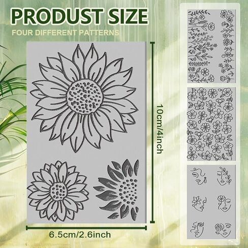 4PCS Polymer Clay Texture Sheets Plants and Flowers Texture Stamp Clear Clay Texture Sheets Polymer Clay Texture Mat Flower Pattern Pad for Making Earrings Jewerly, 4x2.6inch in Kuwait