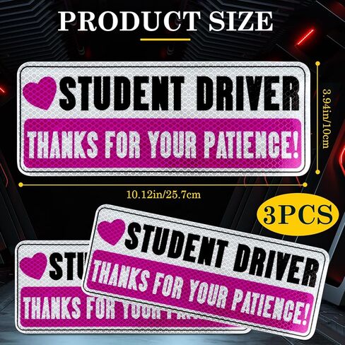 3 Pcs Student Driver Magnets - Funny “Please Be Patient" Safety Warning Stickers for Cars Reflective Bumper Stickers for New Learner Drivers in Saudi Arabia