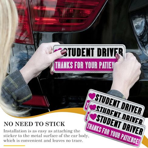 3 Pcs Student Driver Magnets - Funny “Please Be Patient" Safety Warning Stickers for Cars Reflective Bumper Stickers for New Learner Drivers in Saudi Arabia
