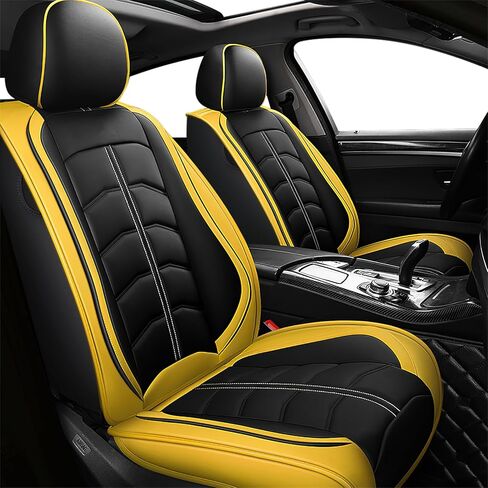 Seat Cover for Ford Mustang 1999-2024, Durable Waterproof Sports Seat Cover，Premium Leather Seat Protector(2 Seats Standard, Black Yellow) in Saudi Arabia