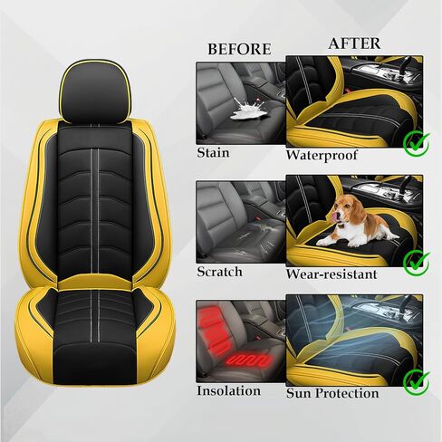 Seat Cover for Ford Mustang 1999-2024, Durable Waterproof Sports Seat Cover，Premium Leather Seat Protector(2 Seats Standard, Black Yellow) in Saudi Arabia