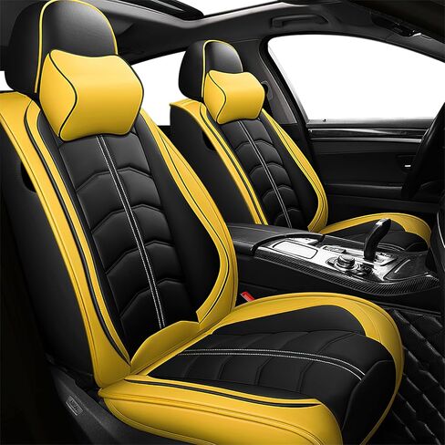 Seat Cover for Ford Mustang 1999-2024, Durable Waterproof Sports Seat Cover，Premium Leather Seat Protector(2 Seats Standard, Black Yellow) in Saudi Arabia