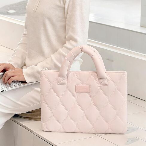 Pink 14 Inch Stylish Laptop Case Sleeve Protable Quilted Protective Case with Padded Handle Multi-Pocket Organizer Computer Handbags for Notebooks in Kuwait