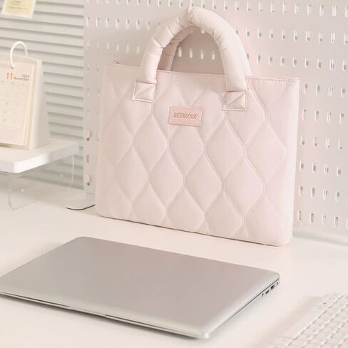 Pink 14 Inch Stylish Laptop Case Sleeve Protable Quilted Protective Case with Padded Handle Multi-Pocket Organizer Computer Handbags for Notebooks in Kuwait
