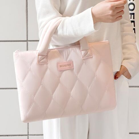 Pink 14 Inch Stylish Laptop Case Sleeve Protable Quilted Protective Case with Padded Handle Multi-Pocket Organizer Computer Handbags for Notebooks in Kuwait
