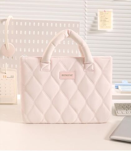 Pink 14 Inch Stylish Laptop Case Sleeve Protable Quilted Protective Case with Padded Handle Multi-Pocket Organizer Computer Handbags for Notebooks in Kuwait