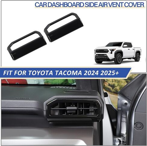 غطاء ديكور لمنفذ فتحة تهوية جانبية للوحة القيادة من Daeiclru متوافق مع Toyota Tacoma 2024 2025، ملحقات غطاء إطار منفذ مكيف الهواء لمكيف الهواء للوحة القيادة (أسود لامع) in Kuwait