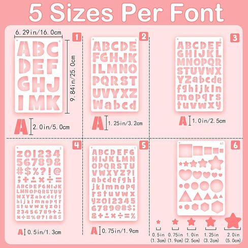 41Pcs Letter Stencils Reusable 1/2,3/4,1,5/4,2Inch Small Plastic Templates for Scrapbook 5 Font Alphabet Number Shape Stencils for Painting Art Crafts Drawing Journal Notebook Fabric Home Decor in Saudi Arabia