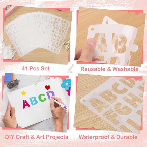 41Pcs Letter Stencils Reusable 1/2,3/4,1,5/4,2Inch Small Plastic Templates for Scrapbook 5 Font Alphabet Number Shape Stencils for Painting Art Crafts Drawing Journal Notebook Fabric Home Decor in Saudi Arabia