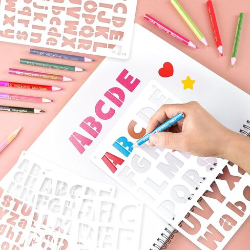 41Pcs Letter Stencils Reusable 1/2,3/4,1,5/4,2Inch Small Plastic Templates for Scrapbook 5 Font Alphabet Number Shape Stencils for Painting Art Crafts Drawing Journal Notebook Fabric Home Decor in Saudi Arabia
