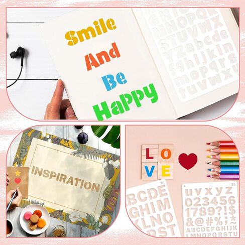 41Pcs Letter Stencils Reusable 1/2,3/4,1,5/4,2Inch Small Plastic Templates for Scrapbook 5 Font Alphabet Number Shape Stencils for Painting Art Crafts Drawing Journal Notebook Fabric Home Decor in Saudi Arabia