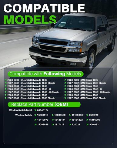Power Window Switch Fit for Chevrolet Chevy Silverado 1500/2500/3500 & GMC Sierra 1500/2500/3500 (2003-2007) Front Left Driver Side, Replaces 920-023, 15883318 in Kuwait