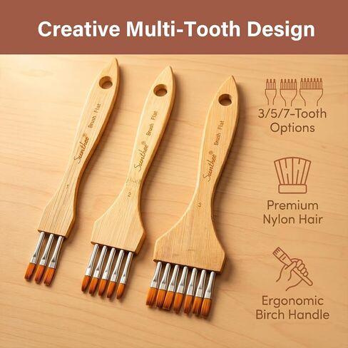 3Pcs Flat Grainer Brush Set, Professional Multi-Tooth Comb Paint Brushes for Textures & Special Effects, Rake Brushes for Acrylic, Watercolor and Craft Painting in Saudi Arabia