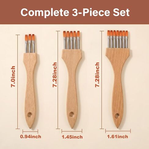 3Pcs Flat Grainer Brush Set, Professional Multi-Tooth Comb Paint Brushes for Textures & Special Effects, Rake Brushes for Acrylic, Watercolor and Craft Painting in Saudi Arabia