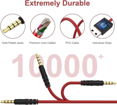 3.3 ft USB to 3.5mm Cable Solo 3 Studio Charger Power Cord Compatible with Beats by Dre Solo 2.0 or 3.0 Beats Studio 2.0 or 3.0 Powerbeats 2 Headphones (Red) in Kuwait
