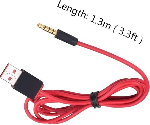 3.3 ft USB to 3.5mm Cable Solo 3 Studio Charger Power Cord Compatible with Beats by Dre Solo 2.0 or 3.0 Beats Studio 2.0 or 3.0 Powerbeats 2 Headphones (Red) in Kuwait