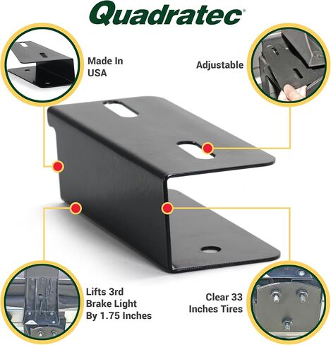 Quadratec Third Brake Light Riser Spacer Extension Kit - Fits Jeep Wrangler YJ TJ and Unlimited 1993-2006 - Adjustable for Bigger and Larger Tires - Lifts Above Spare Tire Mount in Saudi Arabia