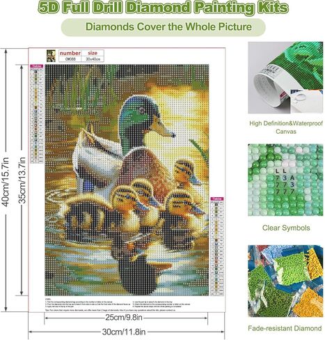 CEOVR Mallard Diamond Art Kits for Adults, Wild Duck Diamond Painting Dots Crystal 5D Full Drill DIY Animals Gem Art, Adult Beginner Crafts Kits, Wall Decor for Home Office 12x16in in Saudi Arabia