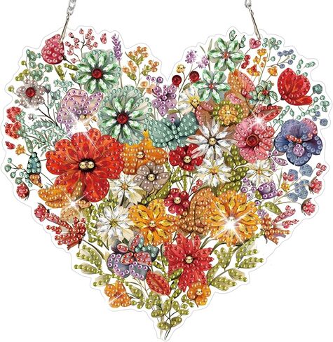 HEIBAGO القلب زهرة الماس الفن شنقا مجموعات للبالغين، الماس الفن suncatchers، 5D شكل خاص قلادة اللوحة الماس، DIY نافذة زخرفة الهدايا للمنزل حديقة باب جدار ديكور 8.3 × 8.3 بوصة in Kuwait