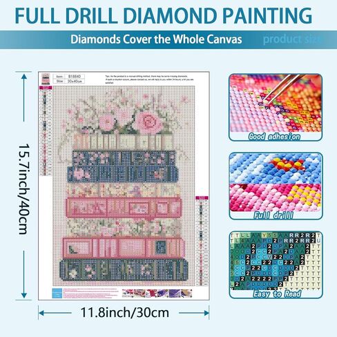 YQFCZDQ Books Flowers 5D Diamond Painting Kits for Adults,Pink Book Diamond Art Kits for Adults Beginner, DIY Round Full Drill Diamond Dots Paintings with Diamonds Gem Art and Craft Home Decor 12x16in in Kuwait