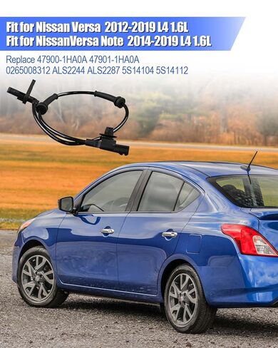 قطعتان من مستشعرات سرعة العجلات ABS متوافقة مع Nissan Versa 2012-2018 1.6L L4 Versa Note 2014-2019 L4 1.6L، استبدال أجهزة استشعار ABS للسائق الخلفي والراكب 47900-1HA0A 0265008312 ALS2244 in Kuwait