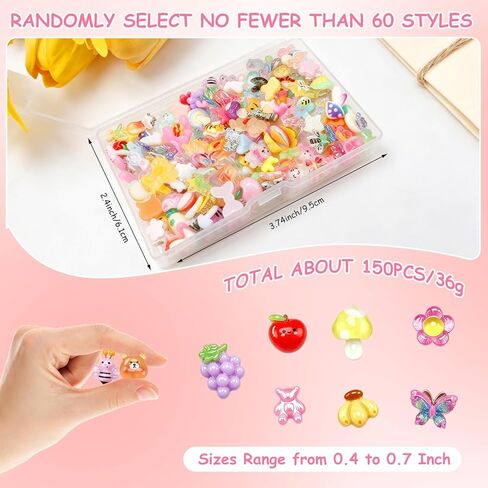 Fyoutt 150Pcs Cute Slime Charms Resin Flatback Charms for Crafts Embellishments Assorted Mini Animals Flowers Fruits Charm Accessories for Phone Cases DIY Nail Art Scrapbooks Decoration Random Style in Saudi Arabia