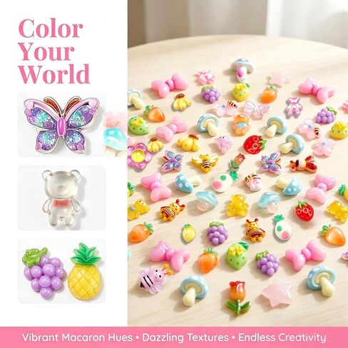 Fyoutt 150Pcs Cute Slime Charms Resin Flatback Charms for Crafts Embellishments Assorted Mini Animals Flowers Fruits Charm Accessories for Phone Cases DIY Nail Art Scrapbooks Decoration Random Style in Saudi Arabia