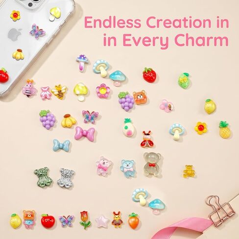 Fyoutt 150Pcs Cute Slime Charms Resin Flatback Charms for Crafts Embellishments Assorted Mini Animals Flowers Fruits Charm Accessories for Phone Cases DIY Nail Art Scrapbooks Decoration Random Style in Saudi Arabia