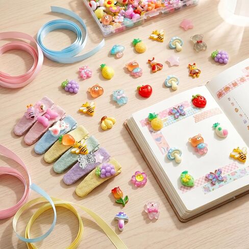 Fyoutt 150Pcs Cute Slime Charms Resin Flatback Charms for Crafts Embellishments Assorted Mini Animals Flowers Fruits Charm Accessories for Phone Cases DIY Nail Art Scrapbooks Decoration Random Style in Saudi Arabia