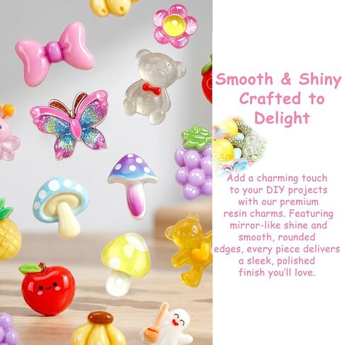 Fyoutt 150Pcs Cute Slime Charms Resin Flatback Charms for Crafts Embellishments Assorted Mini Animals Flowers Fruits Charm Accessories for Phone Cases DIY Nail Art Scrapbooks Decoration Random Style in Saudi Arabia