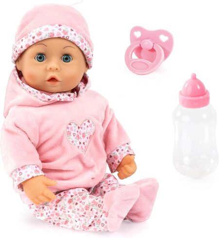 Bayer Design First Words Baby Doll 15 Inch Interactive Sounds Pink Hearts Outfit in Kuwait