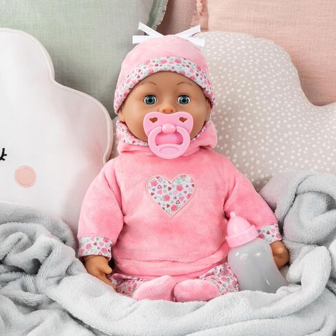 Bayer Design First Words Baby Doll 15 Inch Interactive Sounds Pink Hearts Outfit in Kuwait