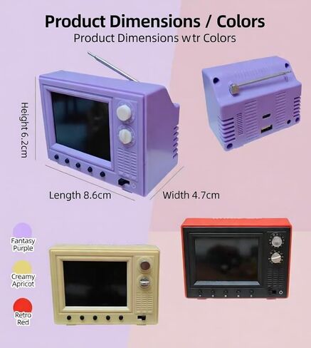 Mini Retro TV, Pixel Pocket Tiny TV, 2.4 Inch HD 480p with 8GB Storage, Support USB Upload Video, 180 Minutes of Battery Lifeg 1:12 Scale Classics for Dollhouse Miniature Scenes Gift (Retro Red) in Saudi Arabia