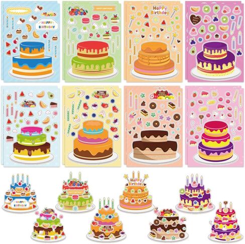 16 Sheets Cake Stickers, 8 Styles Make Your Own Cake Stickers for Party DIY Craft Projects, Ideal for Gift, Class Reward, Class Activities in Kuwait