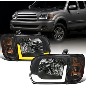 Ronnin - يناسب 2005-2006 Toyota Tundra 2005-2007 Sequoia ترقية بديلة لمصابيح التشغيل LED الخلفية المتسلسلة وإشارات الانعطاف الأمامية + زوج تجميع أضواء الزاوية | أسود in Kuwait