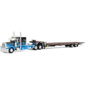 First Gear DCP 1/64 Peterbilt 389 Flat Top Sleeper Semi Truck with Landoll 440B-50CA Traveling Axle Trailer, Blue/Black 60-2190 in Saudi Arabia