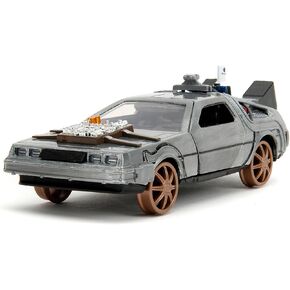 Delorean DMC (Time Machine) Brushed Metal Train Wheel Version Back to The Future Part III (1990) Movie Hollywood Rides Series 1/32 Diecast Model Car by Jada 34786 in Saudi Arabia