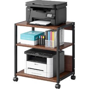 3-Tier Printer Stand with Storage, Adjustable Shelves, Lockable Wheels, Stable Steel Frame for Home & Office Rustic Brown & Black in Saudi Arabia