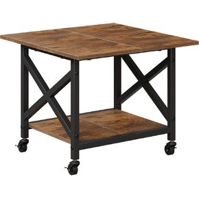 VENNQD 2 Tier Printer Stand, 23.6'' x 23.6'' Large Table with Storage Shelf, Rolling Printer Cart with Wheels, Laser Printer Table for Home Office Living Room Scanner Fax Machine, Rustic Brown in Saudi Arabia