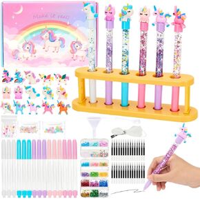 Bafeil Unicorn DIY Pen Making Kit, 15 Make Your Own Glitter Pens Creator Studio with Sequins Beads, Creative Arts & Crafts Marker Set, Personalized Colouring Pens Birthday Back School Gift in Saudi Arabia