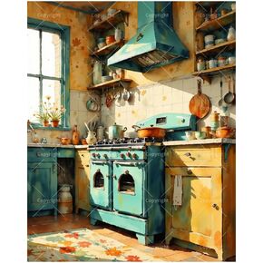 Rustic Kitchen Paint by Numbers Kit for Adults - DIY Retro Stove and Warm Interior Painting on Canvas 16x20 Inches, Acrylic Paint Set, Suitable for Beginners, Art for Home Decoration or Gifts in Kuwait